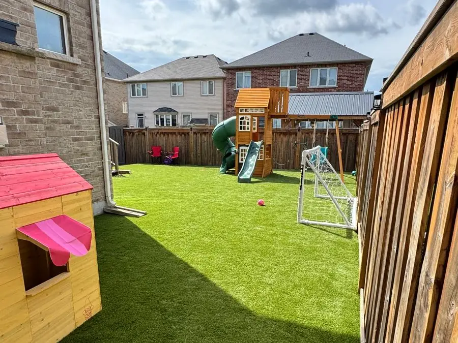 Artificial turf backyard, wide view