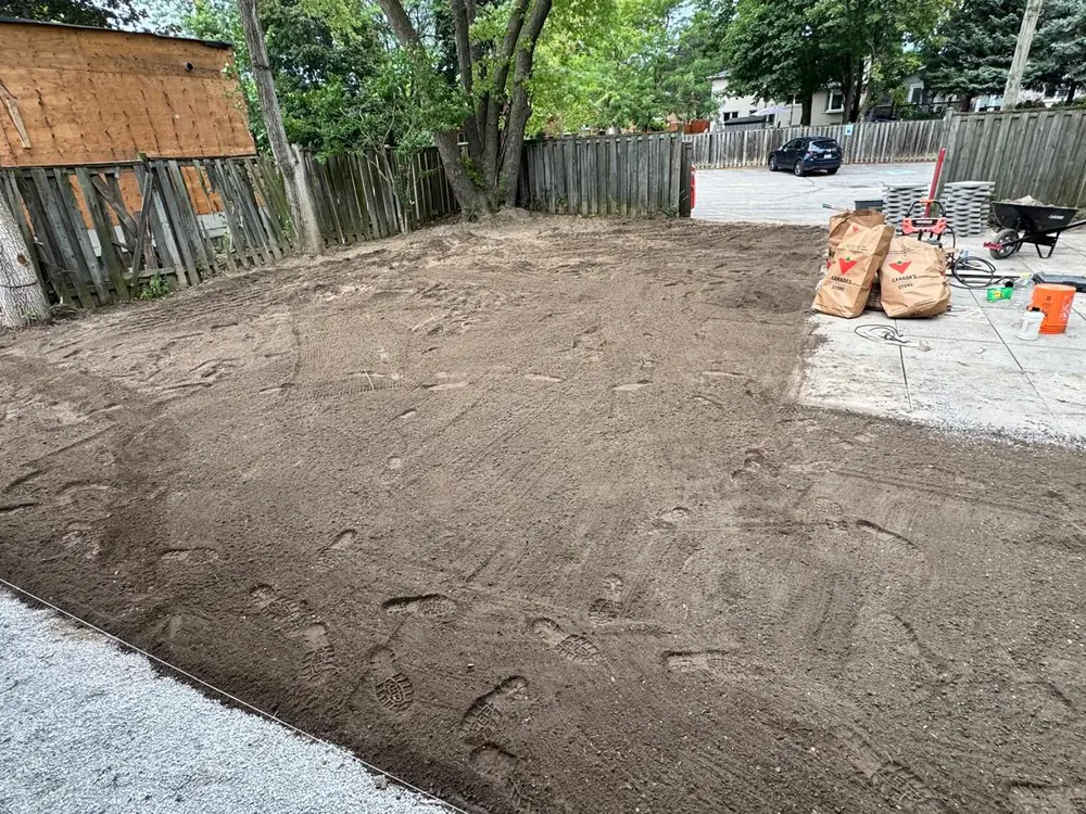 Backyard graded before the patio