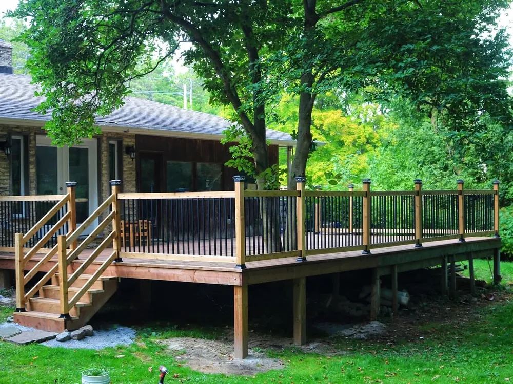 The same deck from the other end showing the stair run down to the lawn