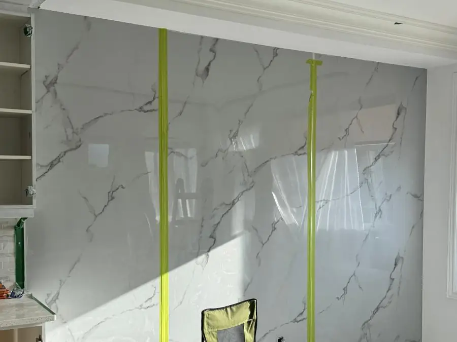 Feature wall taped and part-built during installation
